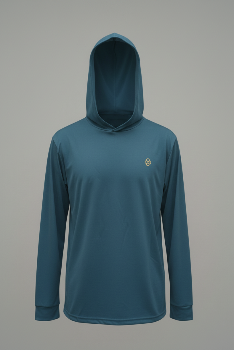 Playera Manga Larga con Capucha Azul