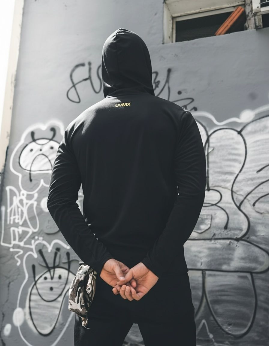 Playera Manga Larga con Capucha Negra