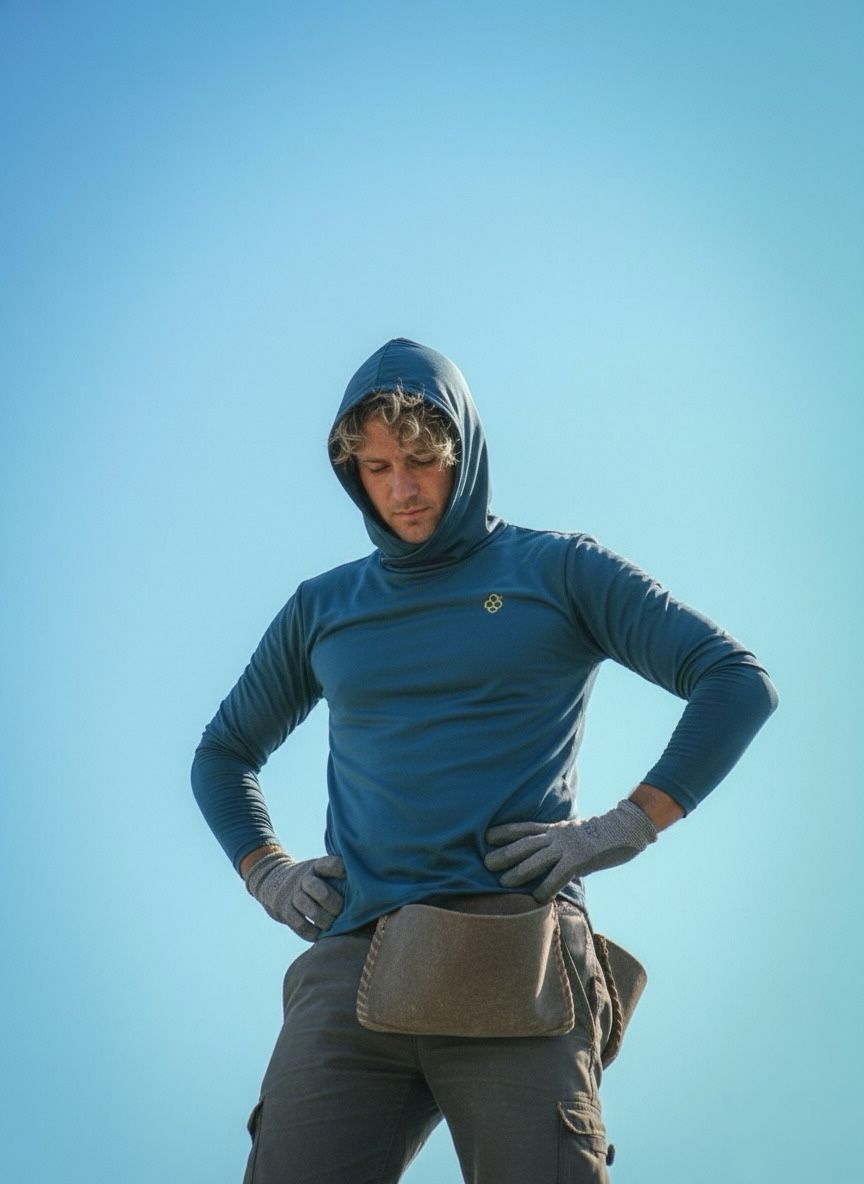 Playera Manga Larga con Capucha Azul