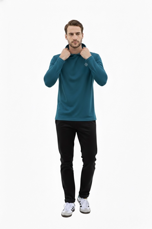 Playera Manga Larga con Capucha Azul