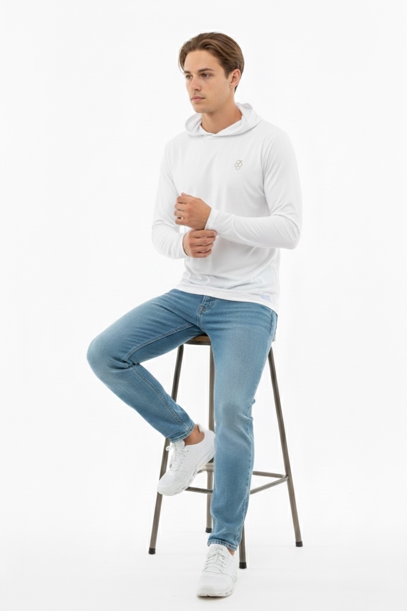 Playera Manga Larga con Capucha Blanca