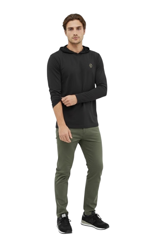 Playera Manga Larga con Capucha Negra