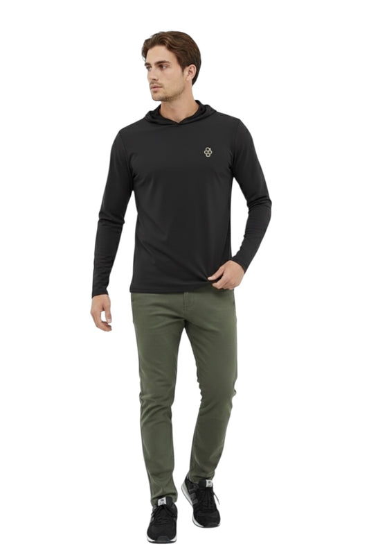 Playera Manga Larga con Capucha Negra